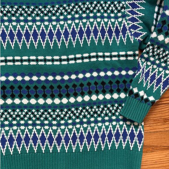 Chaps Fair Isle green blue knit pullover crew womens sweater SIZE 1X - Picture 2 of 5